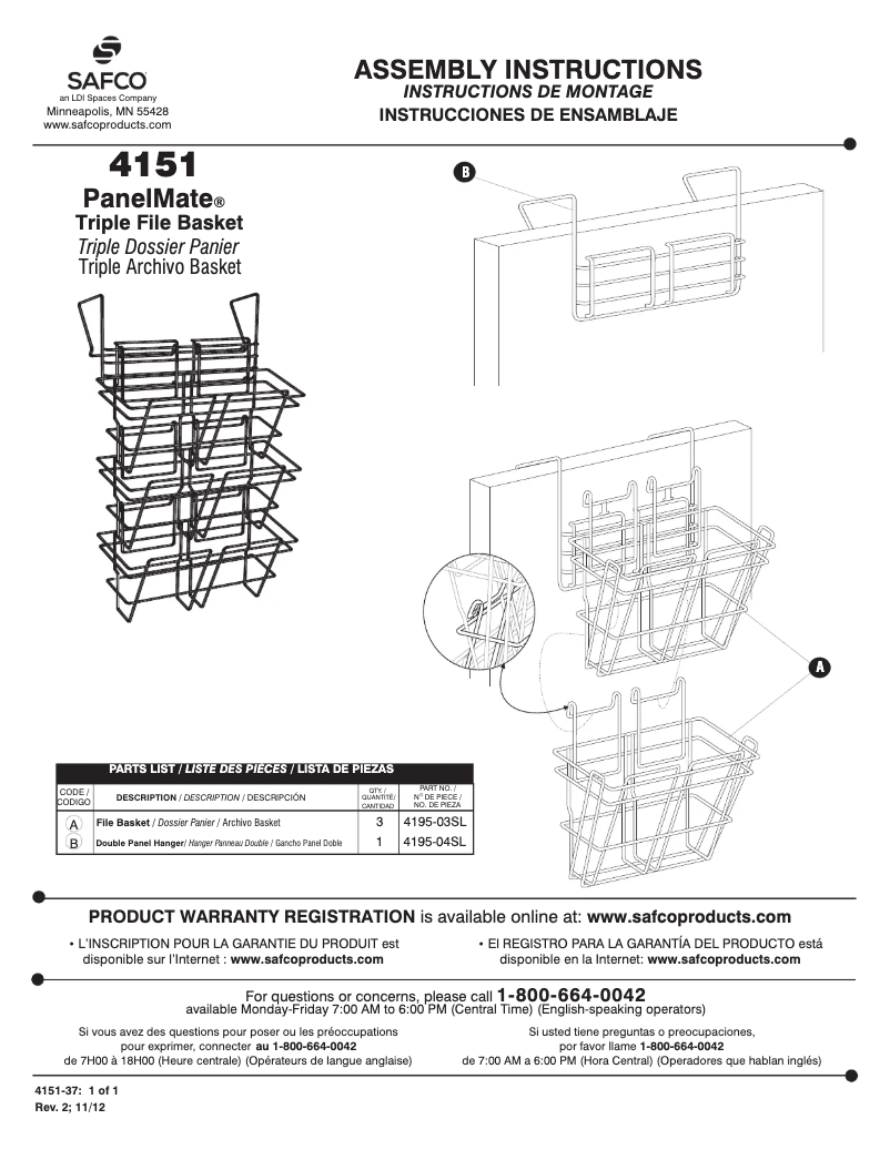 Page n°1 - Manuel utilisateur Safco PanelMate 4151
