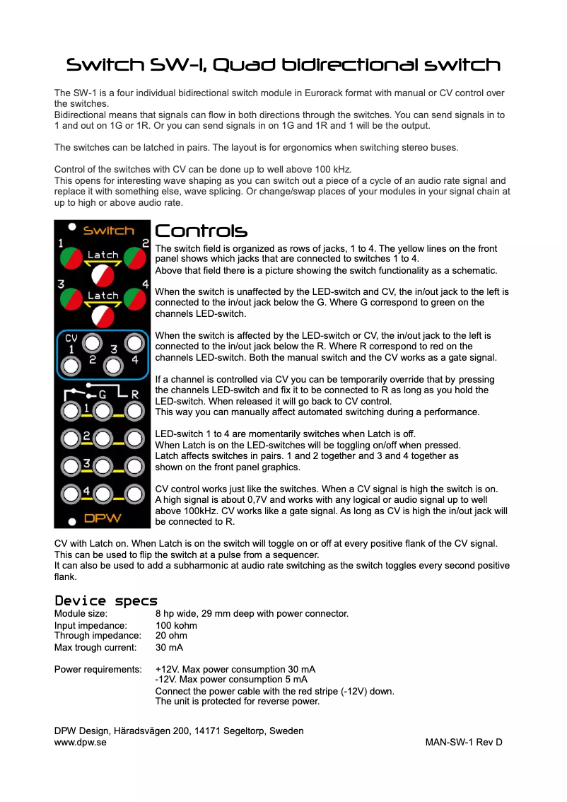 Page 1 de la notice Manuel utilisateur DPW Design Switch