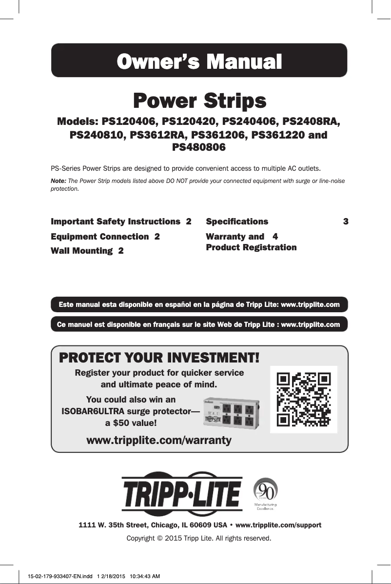Page n°1 - Manuel utilisateur Tripp Lite PS240810
