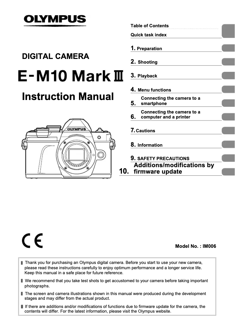 Image de la première page du manuel de l'appareil E-M10 Mark III