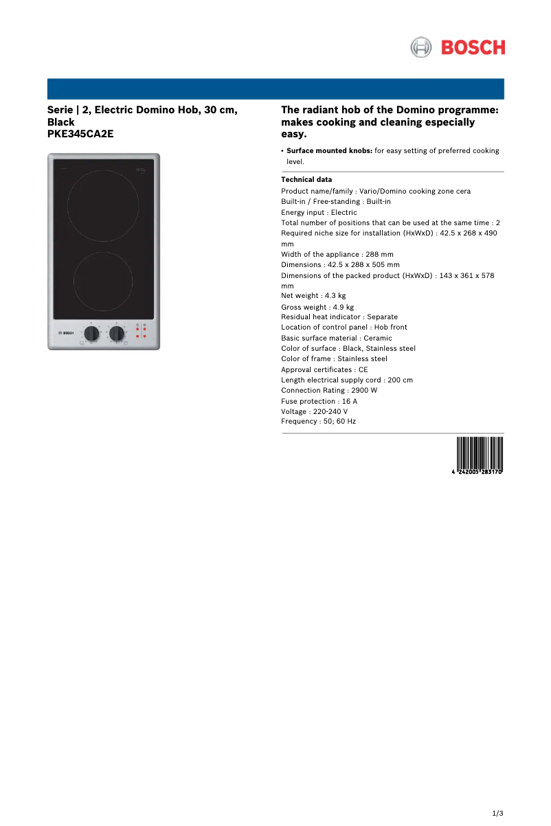 Página 1 del manual Ficha técnica Bosch PKE345CA2E