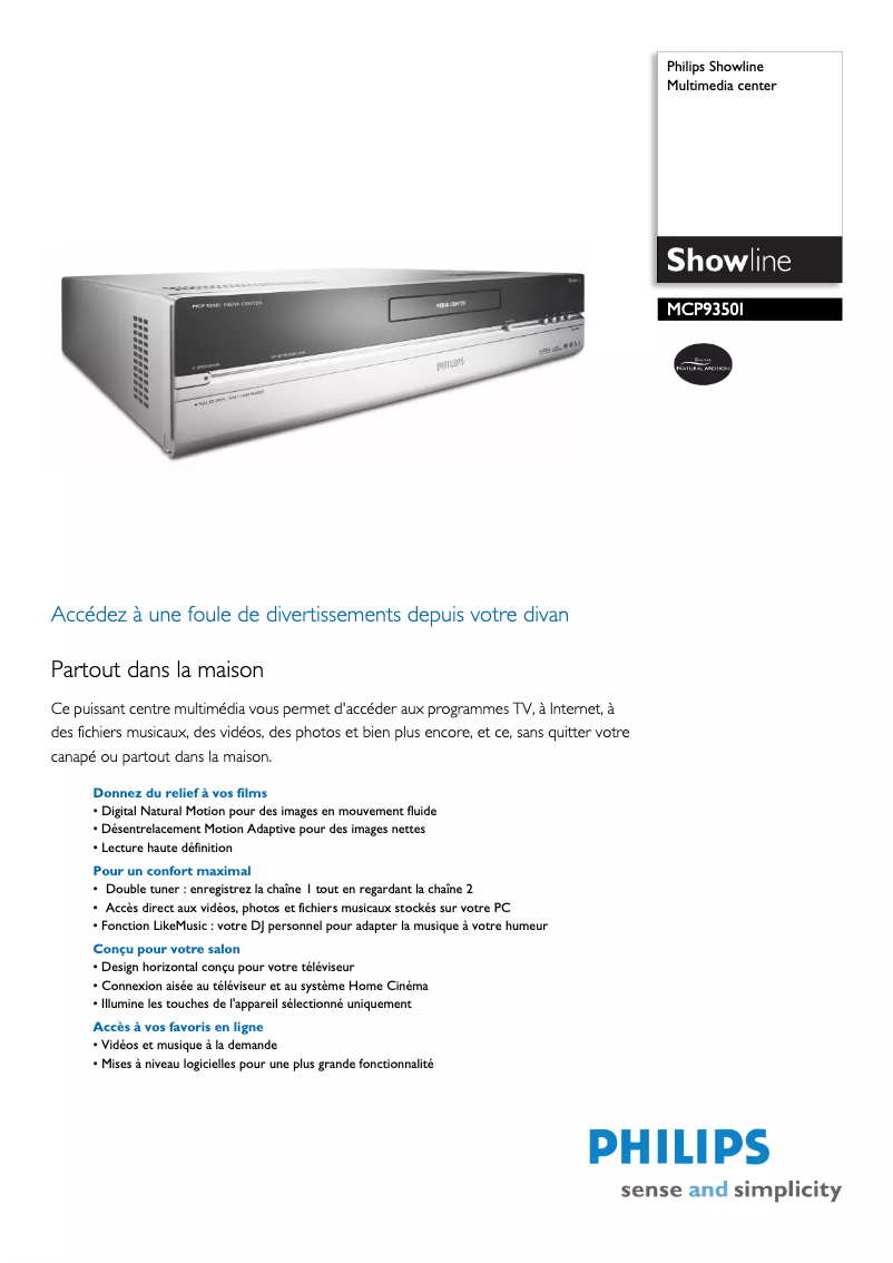 Page 1 de la notice Fiche technique Philips MCP9350I