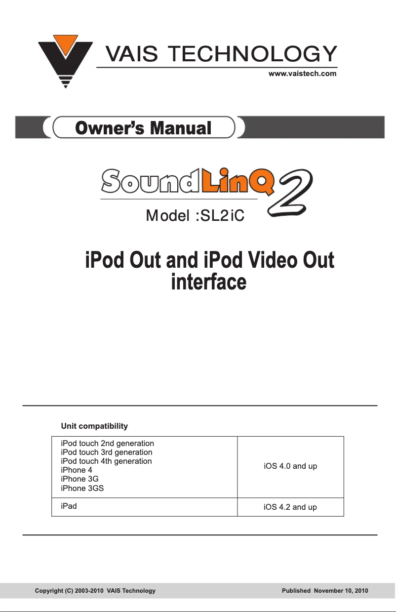 Page n°1 - Manuel utilisateur VAIS SoundLinQ2 SL2iC