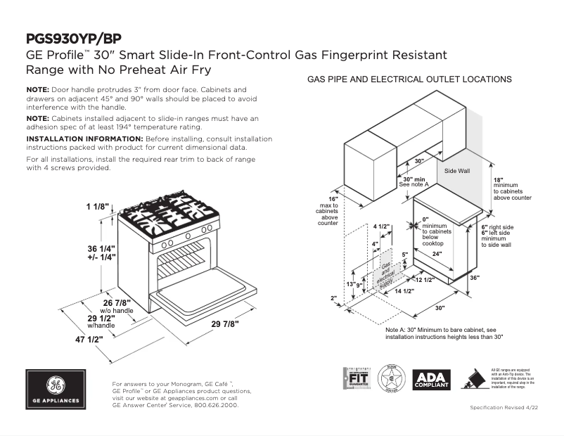 Page 1 of the manual Technical Sheet GE PGS930BELTS
