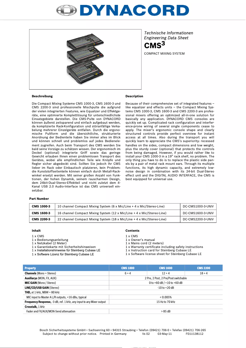 Page n°1 - Fiche technique Dynacord CMS 2200-3