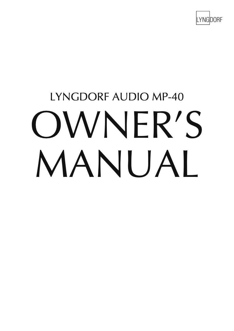 Page n°1 - Manuel utilisateur Lyngdorf MP-40