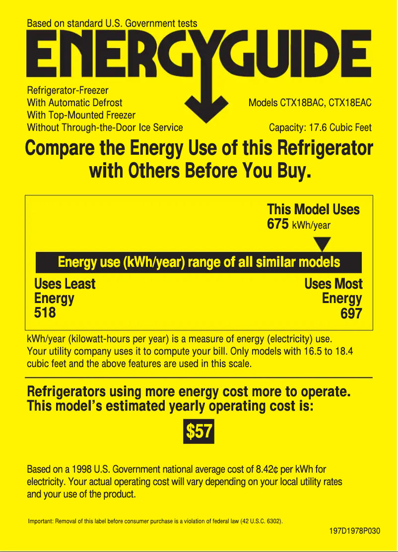 Page 1 de la notice Label énergétique Hotpoint CTX18BACAA