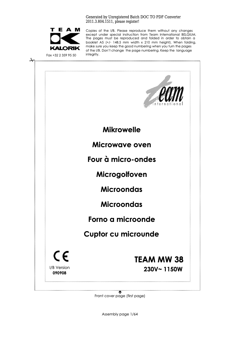 Page 1 de la notice Manuel utilisateur Team MW 38