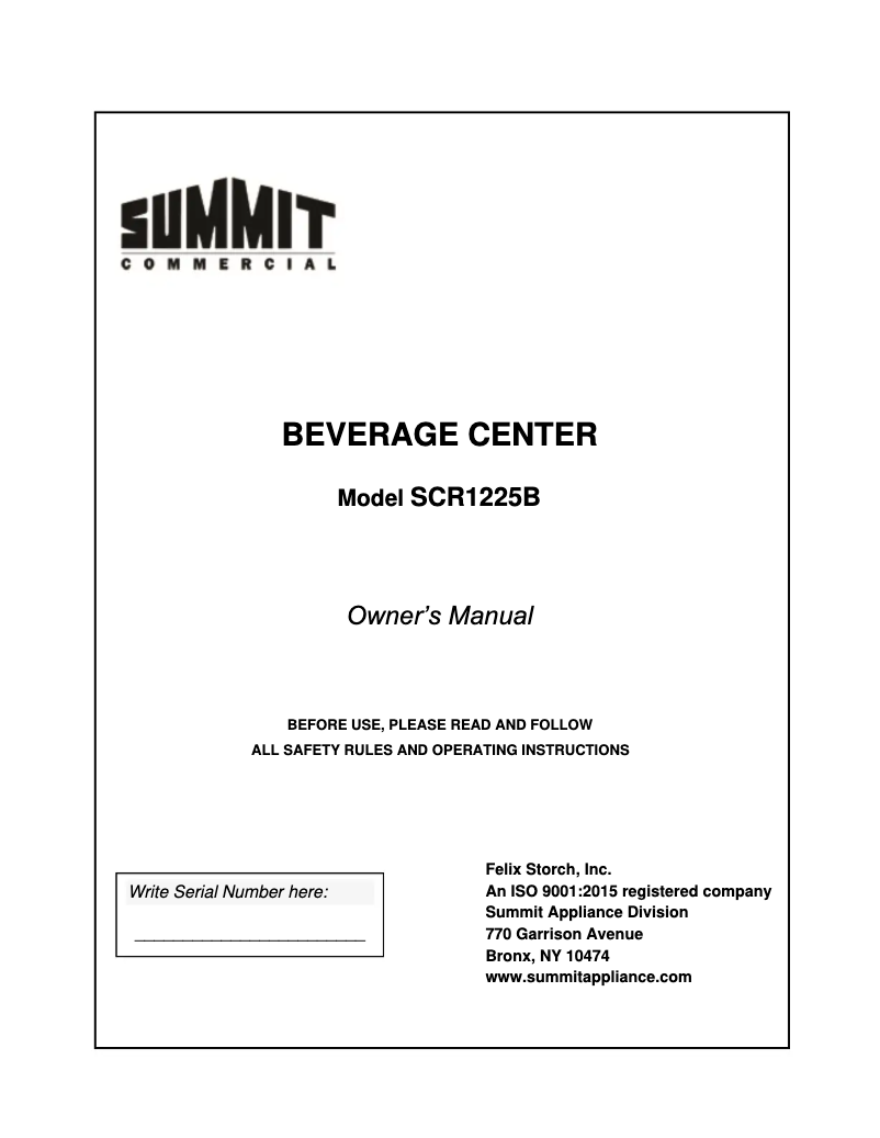 Page 1 de la notice Manuel utilisateur Summit SCR1225B