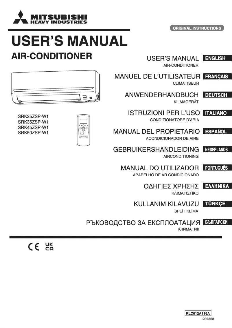 Page 1 de la notice Manuel utilisateur Mitsubishi SRK35ZSP-W1