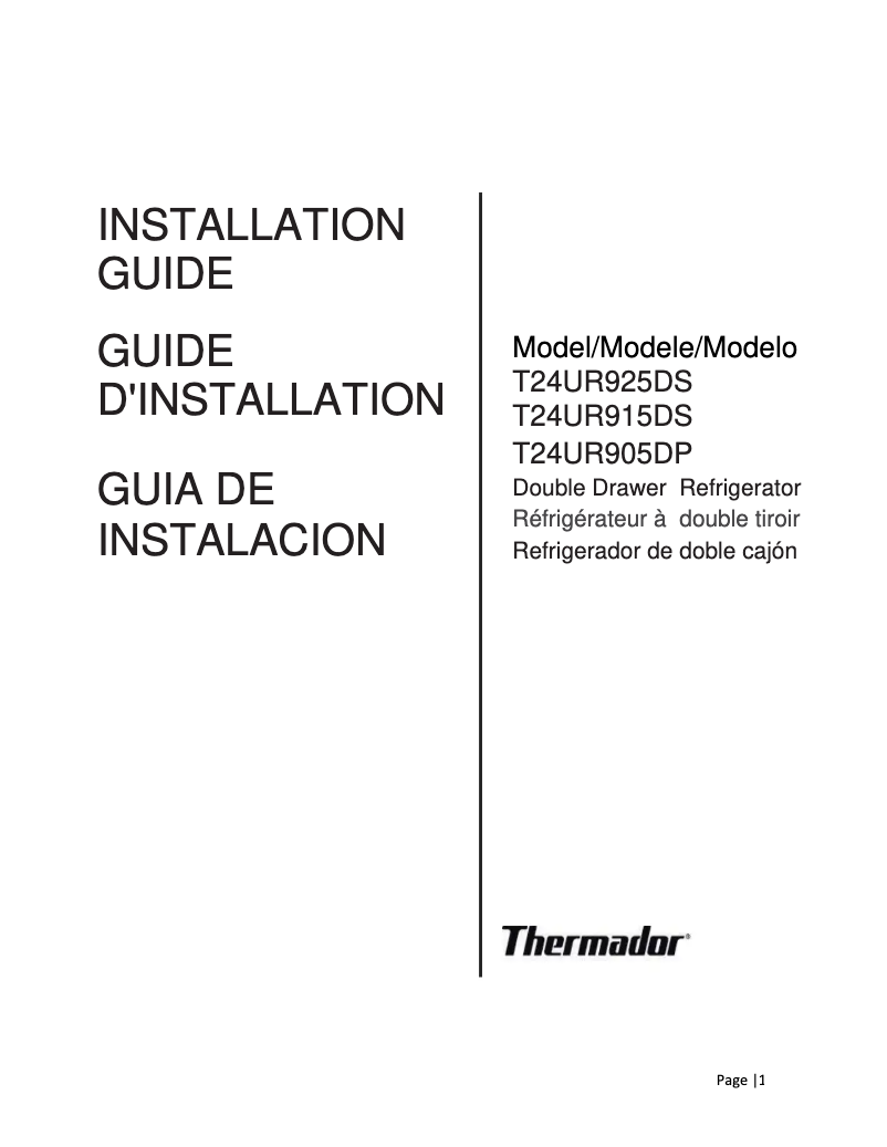 Page 1 de la notice Guide d'installation Thermador T24UR925DS