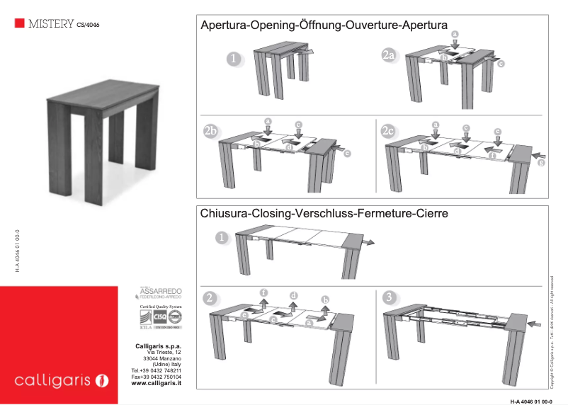Page 1 de la notice Manuel utilisateur Calligaris .com CS/4046
