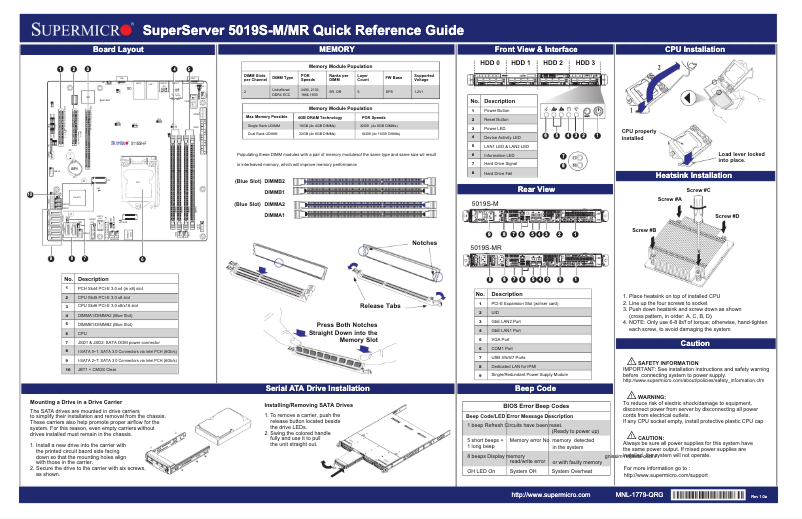Page 1 de la notice Guide de démarrage rapide Supermicro SuperServer 5019S-M