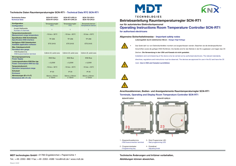 Page 1 de la notice Manuel utilisateur MDT SCN-TS1UP.01