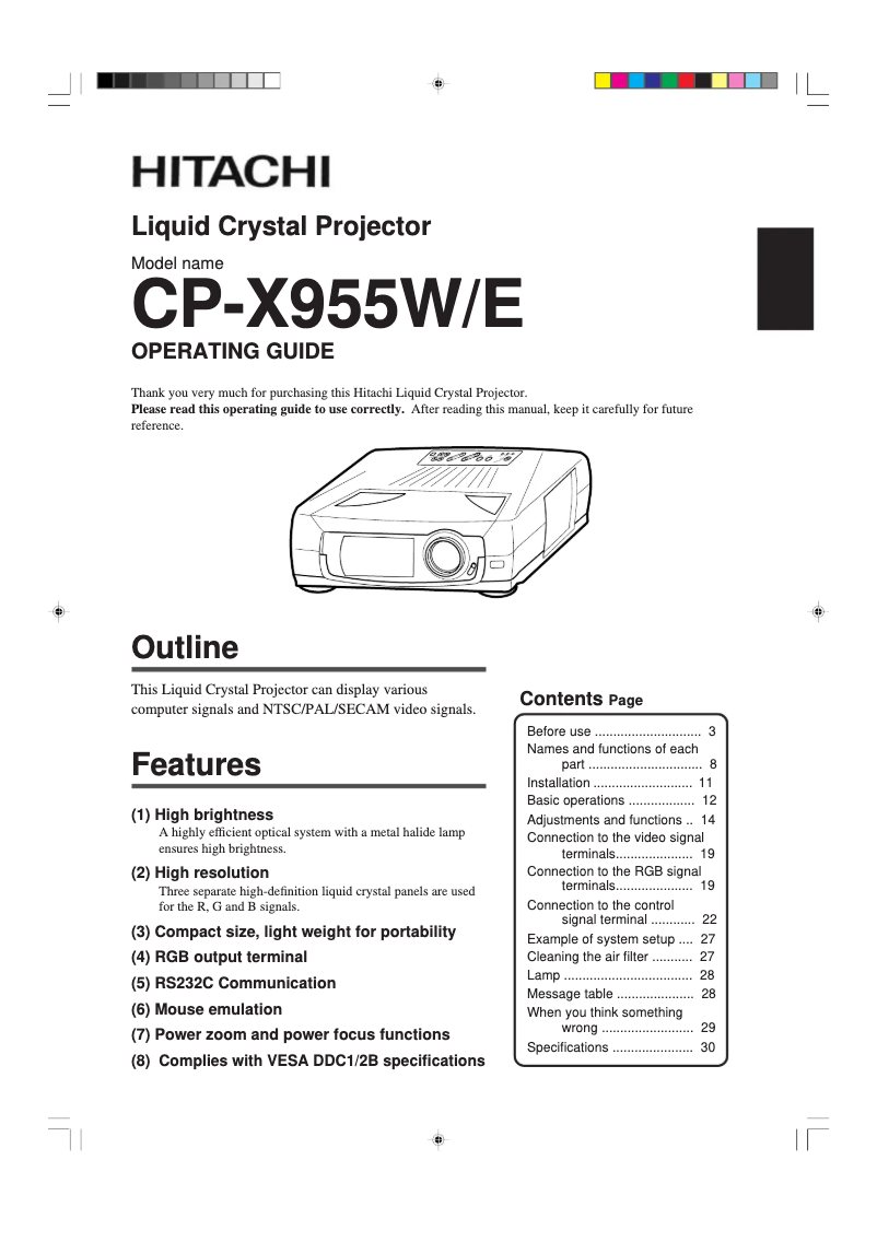 Page 1 de la notice Manuel utilisateur Hitachi CP-X955W