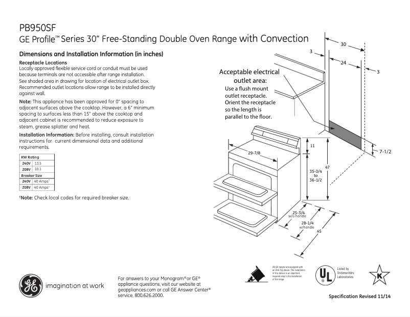 Page n°1 - Fiche technique GE Profile PB950SFSS