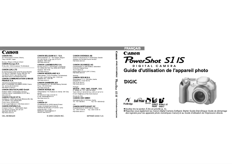 Image de la première page du manuel de l'appareil PowerShot S1 IS