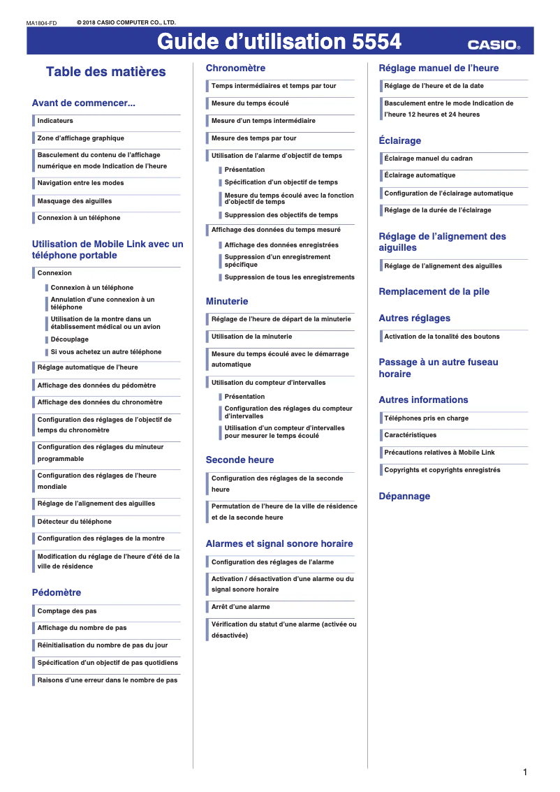 Page 1 de la notice Manuel utilisateur Casio G-Shock GBA-800-8AER