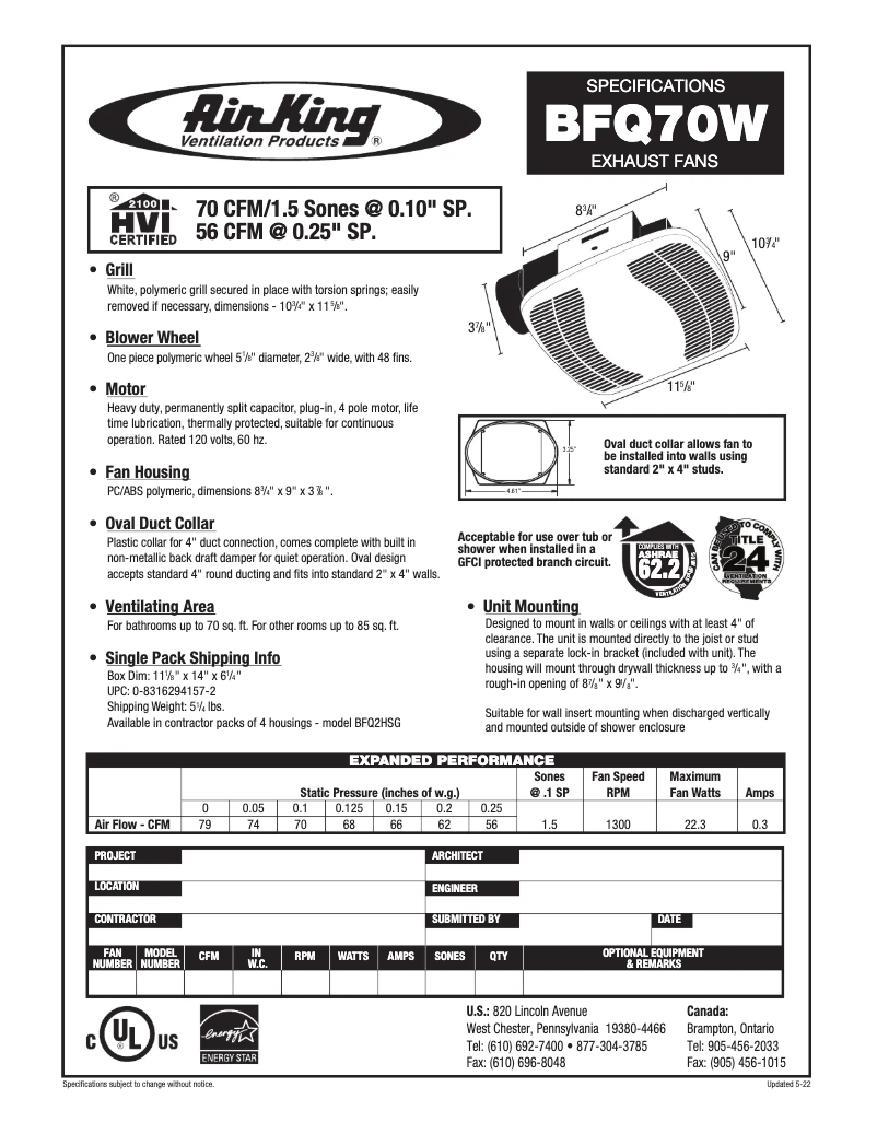Image de la première page du manuel de l'appareil BFQ70W