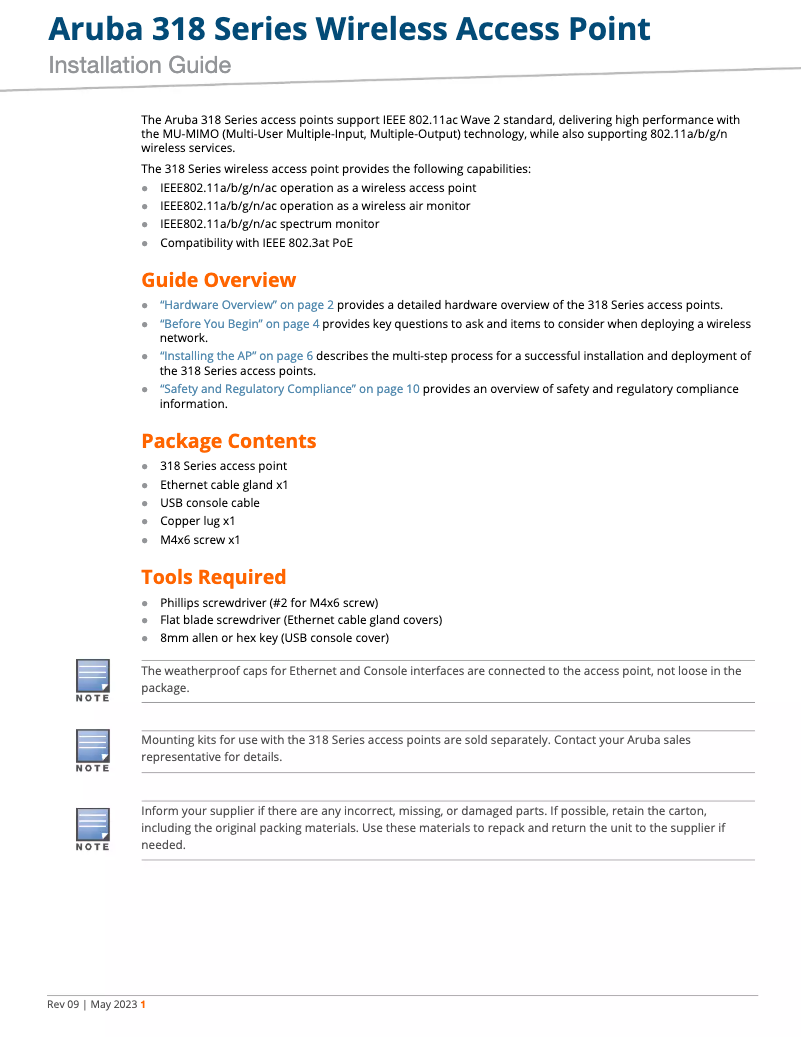 Página 1 del manual Manual de usuario Aruba Aruba AP-318