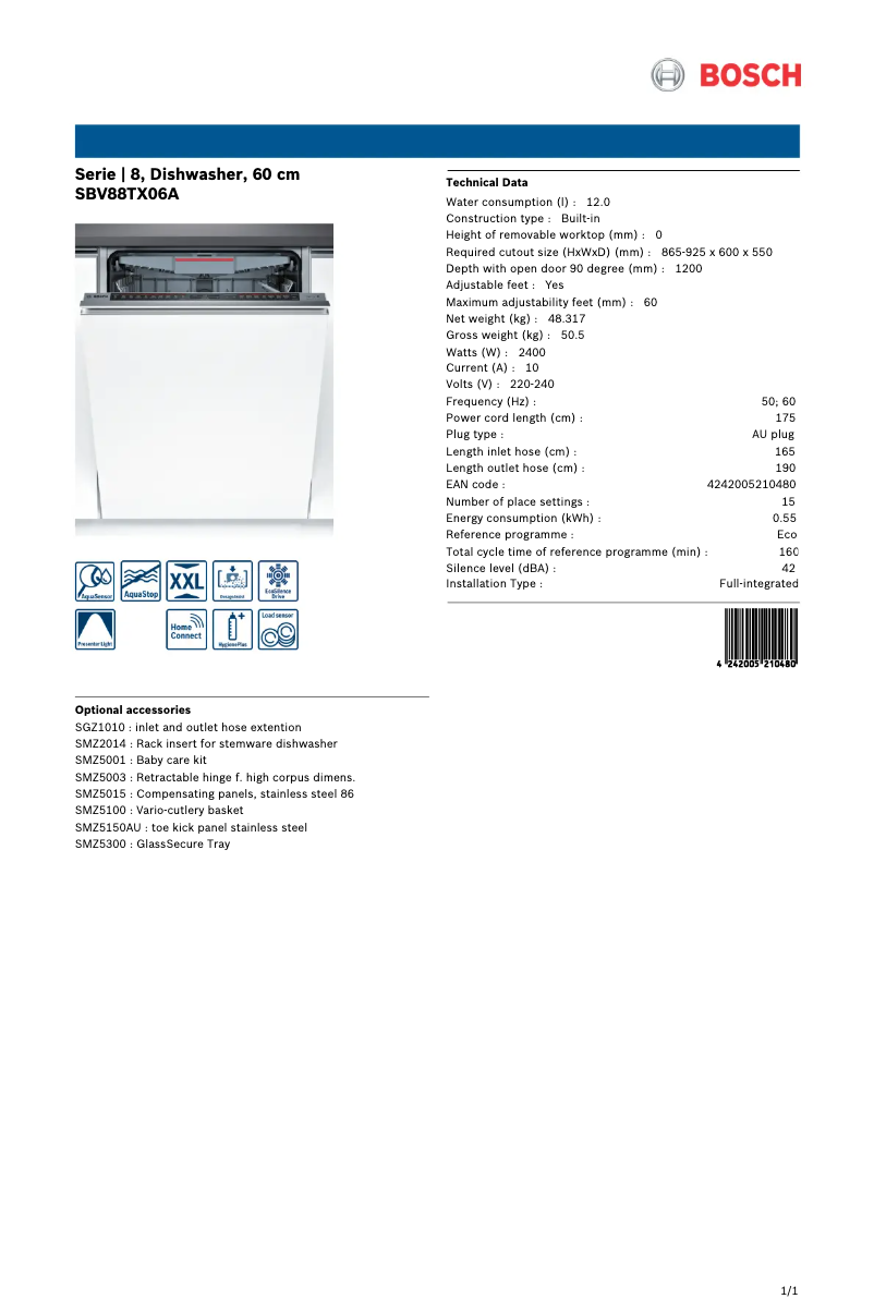Image de la première page du manuel de l'appareil SBV88TX06A
