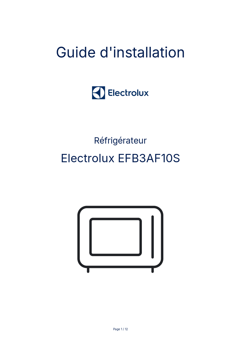 Page n°1 - Guide d'installation Electrolux EFB3AF10S