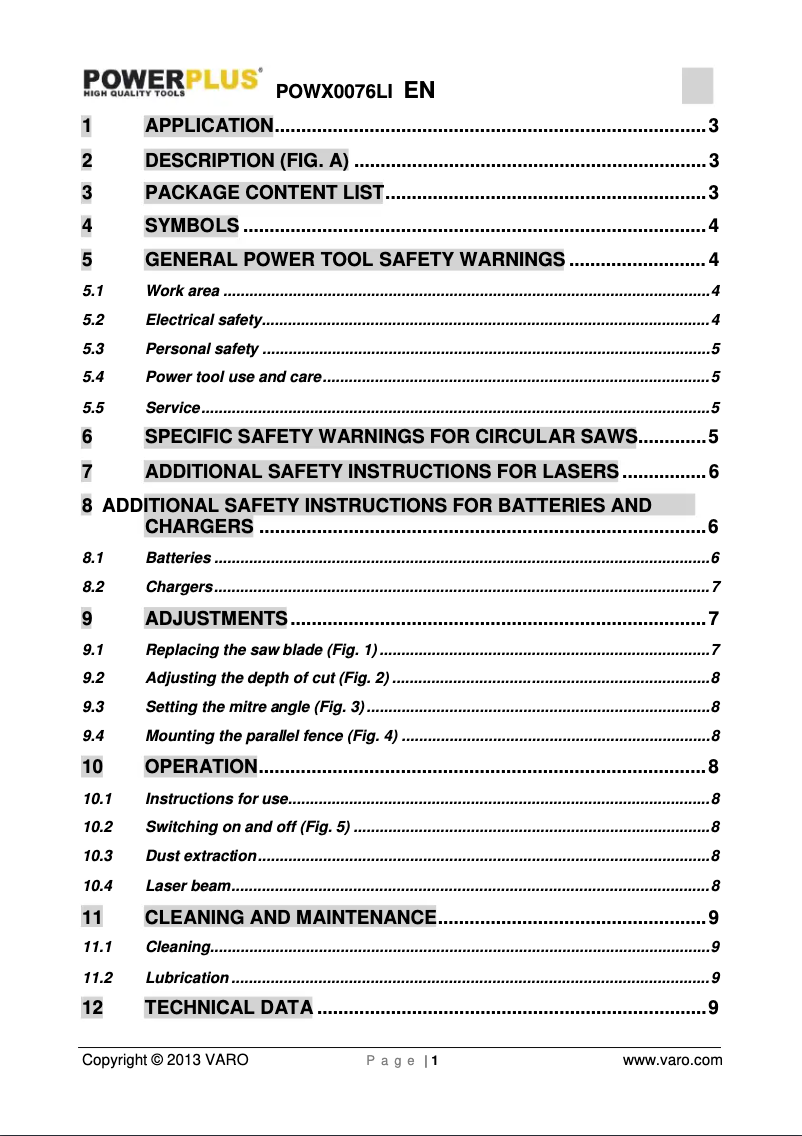 Page 1 de la notice Manuel utilisateur PowerPlus POWX0076LI