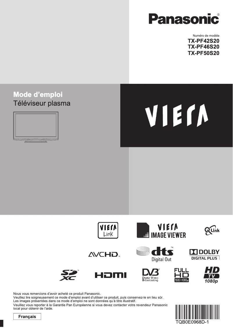 Page 1 de la notice Manuel utilisateur Panasonic TX-PF46S20