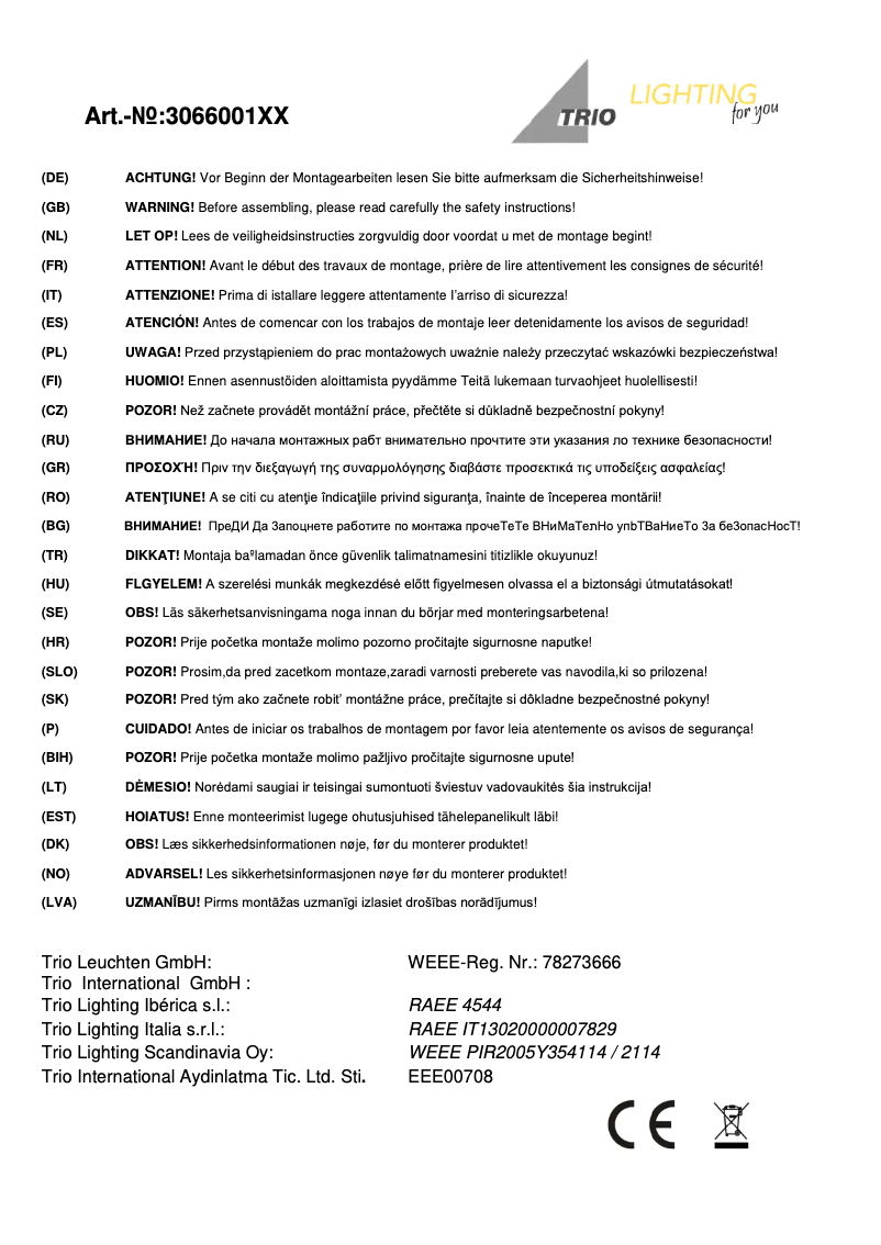 Page 1 de la notice Manuel utilisateur Trio Lighting Tripolis 306600112