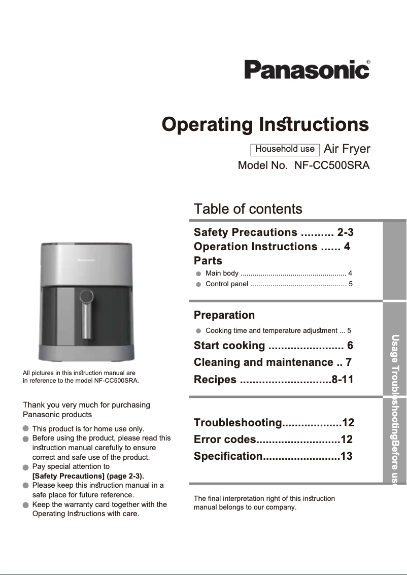Página 1 del manual Manual de usuario Panasonic NF-CC500SRA