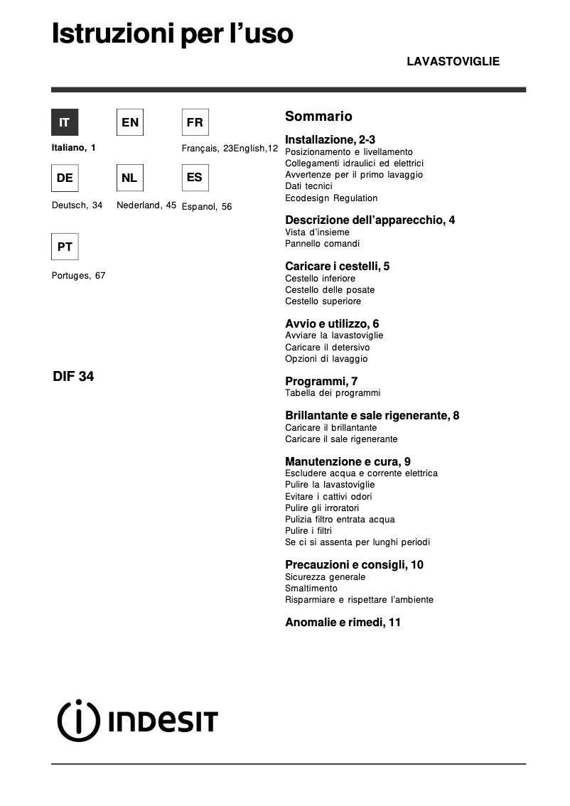 Página 1 del manual Manual de usuario Indesit DIF 34