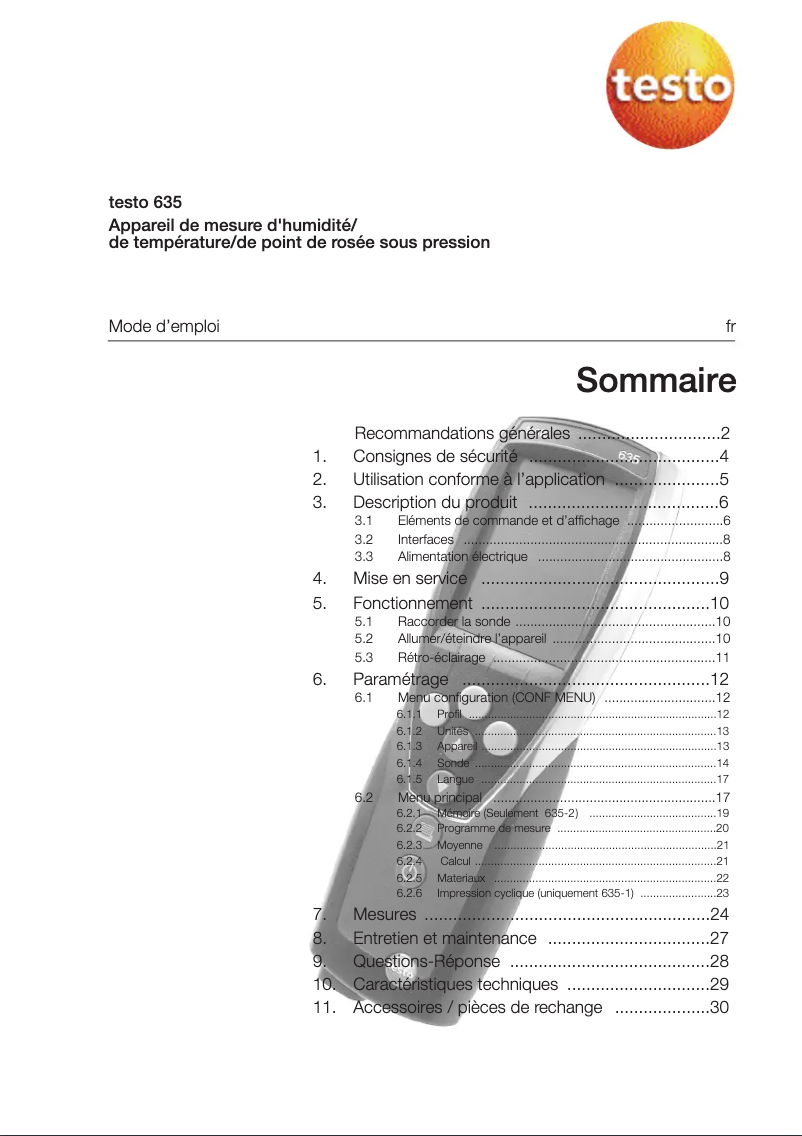 Page n°1 - Manuel utilisateur Testo 635-2