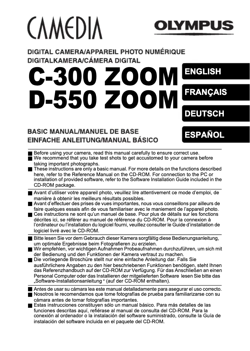 Page 1 de la notice Manuel utilisateur Olympus Camedia D-550 Zoom