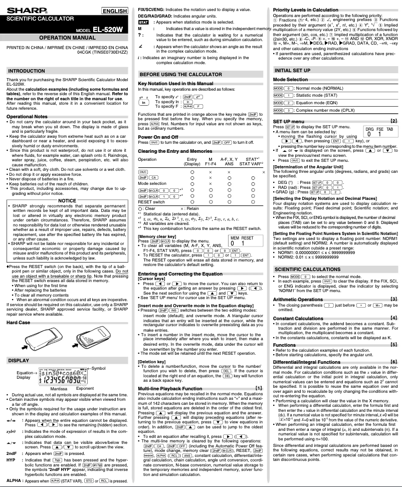 Page n°1 - Manuel utilisateur Sharp EL-520XBWH