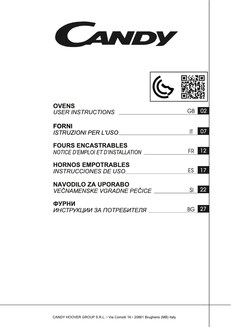 Page n°1 - Manuel utilisateur Candy CFX206/4U
