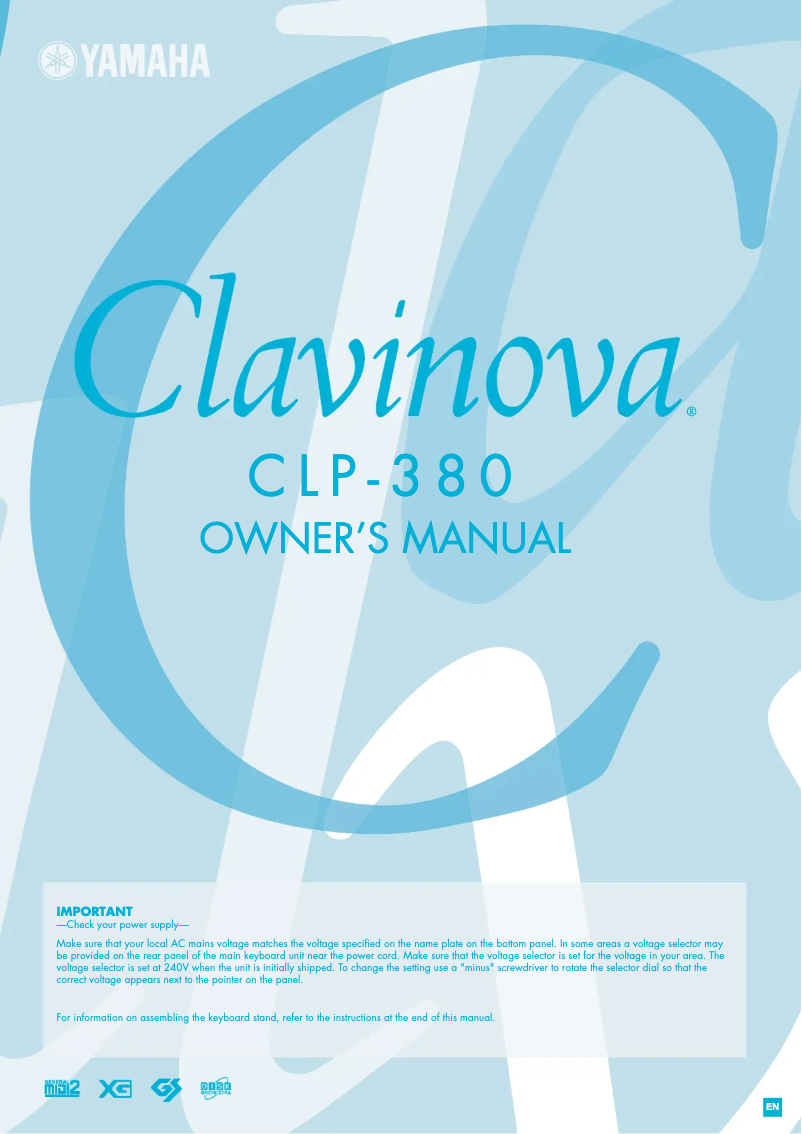 Page 1 de la notice Manuel utilisateur Yamaha Clavinova CLP-380