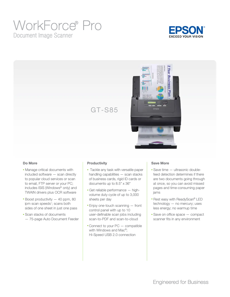 Page n°1 - Fiche technique Epson WorkForce Pro GT-S85