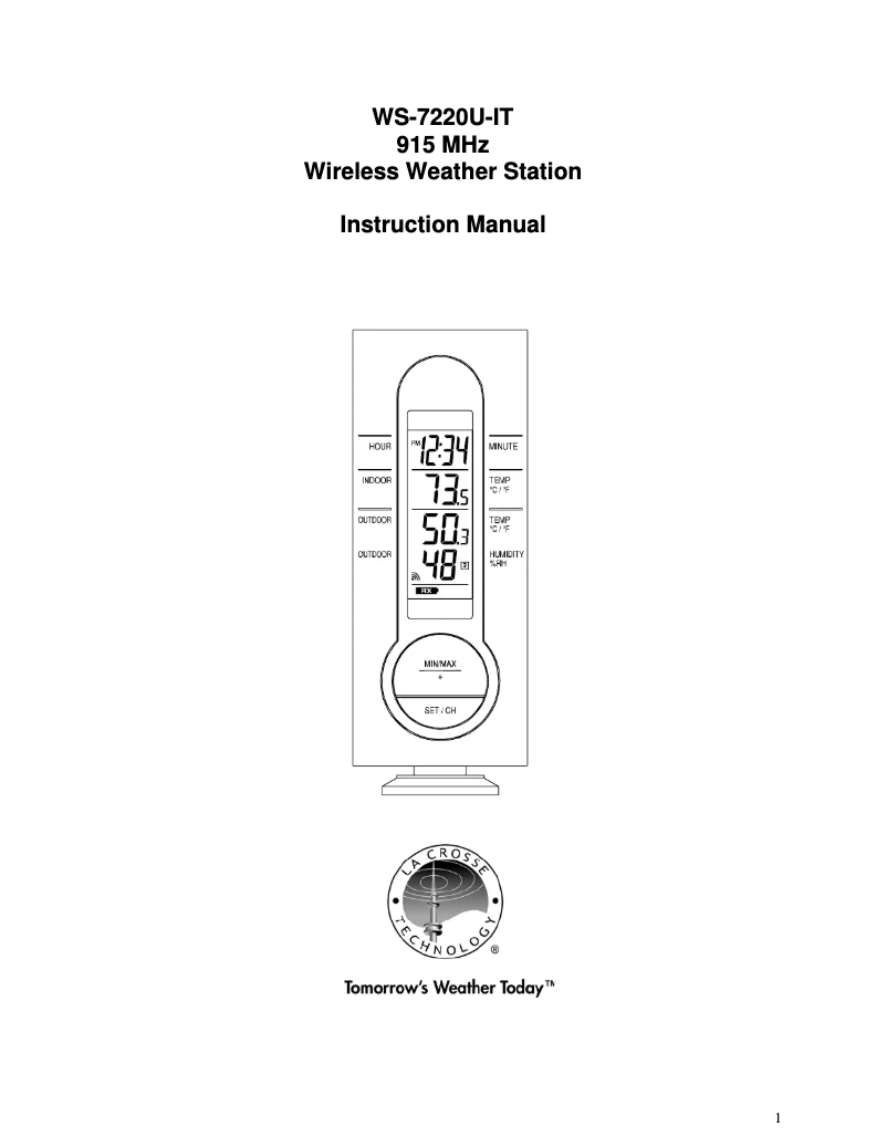 Page n°1 - Manuel utilisateur La Crosse Technology WS-7220TWC-IT