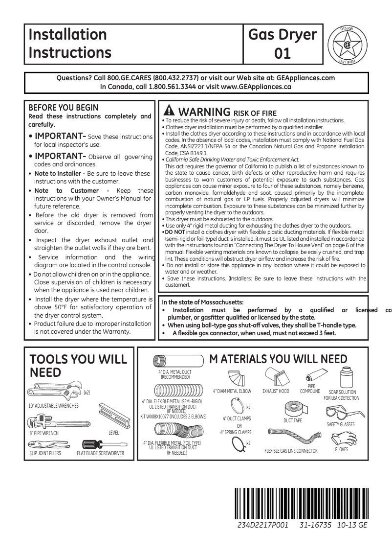 Page 1 de la notice Guide d'installation GE GHDP490GFWW