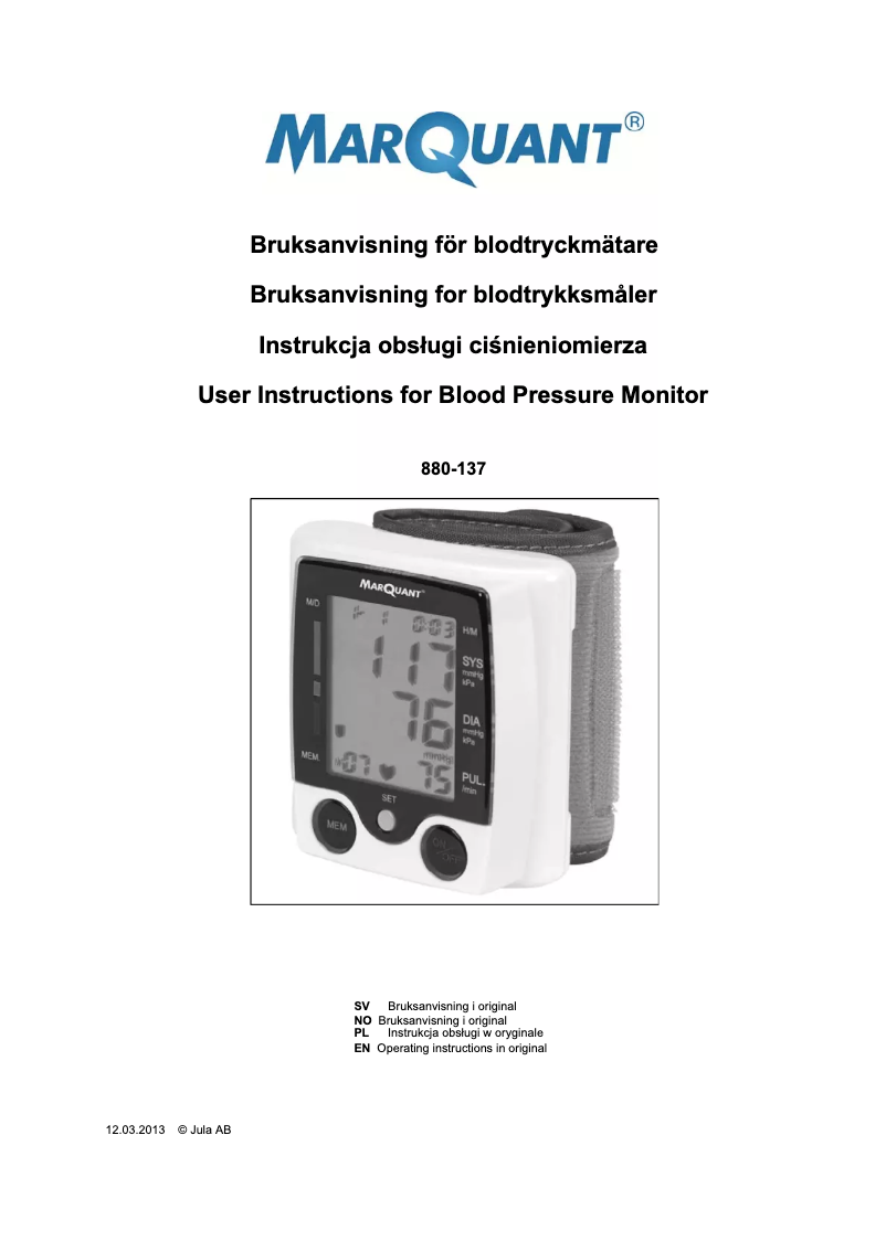 Page n°1 - Manuel utilisateur Marquant 880-137