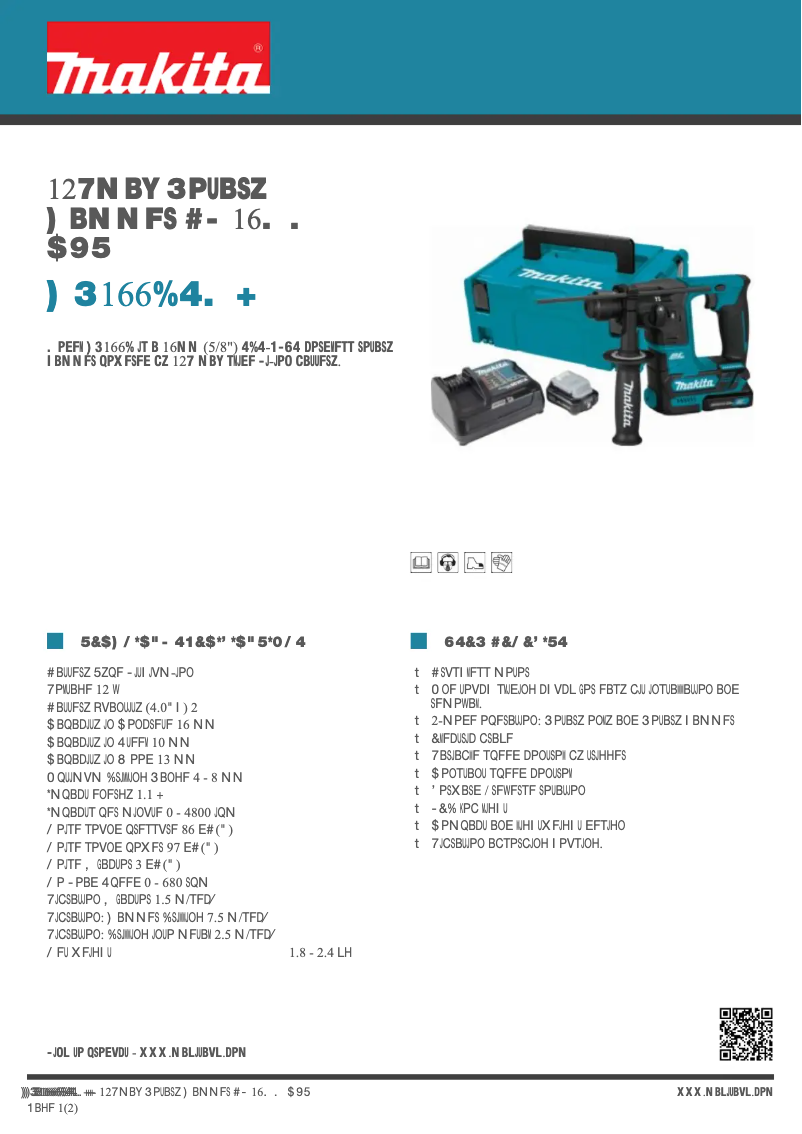 Page 1 de la notice Fiche technique Makita HR166DSMJ