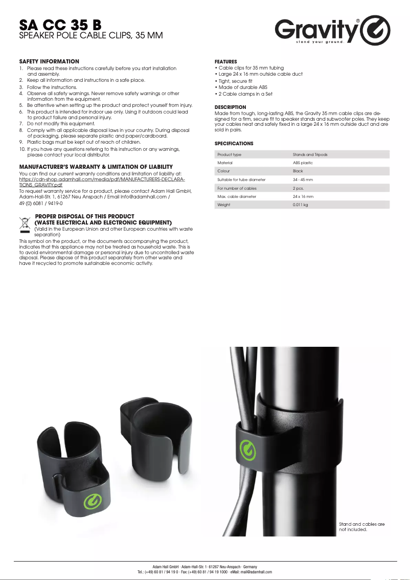 Page 1 de la notice Manuel utilisateur Gravity SA CC 35 B