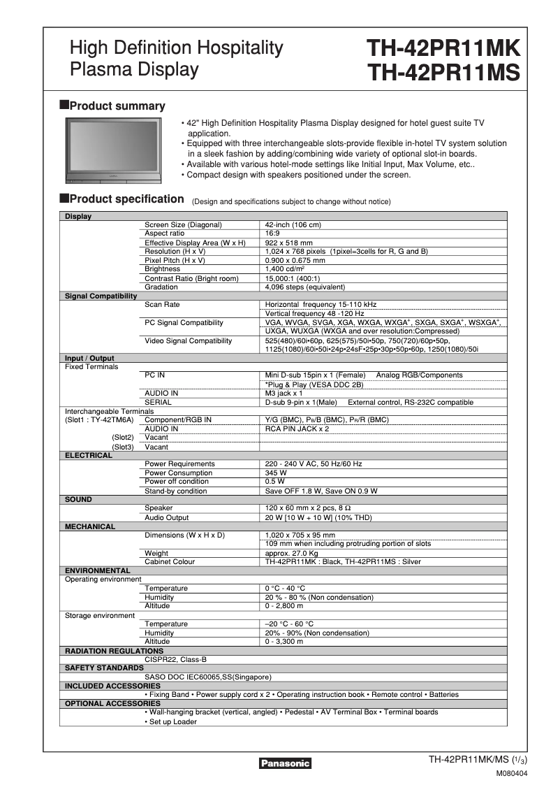 Image de la première page du manuel de l'appareil TH-42PR11MK