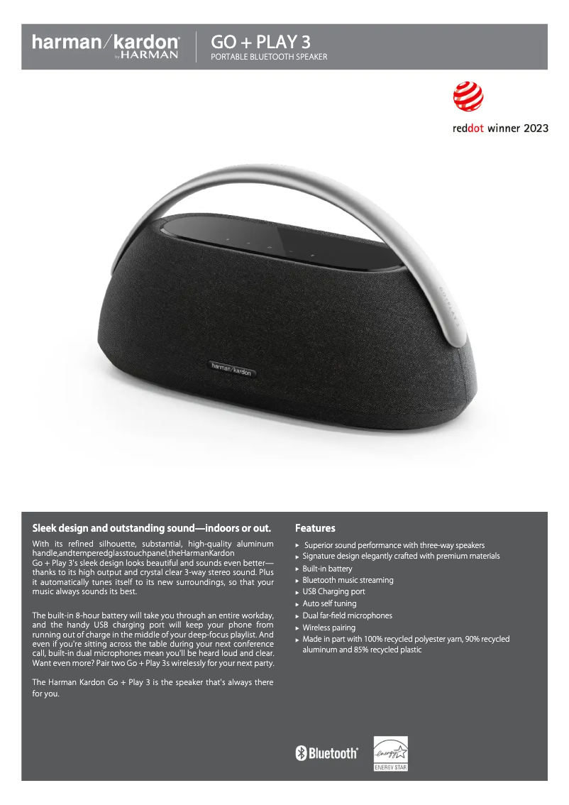 Page 1 of the manual Technical Sheet Harman Kardon Go + Play 3