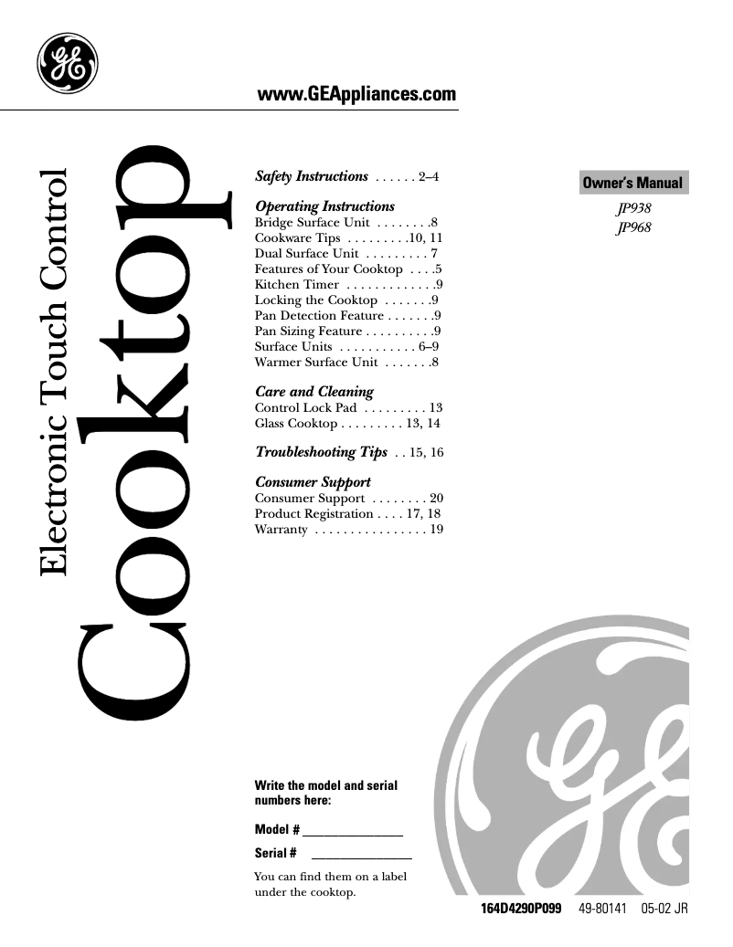 Page 1 of the manual Use and Maintenance Manual GE Profile JP968SCSS