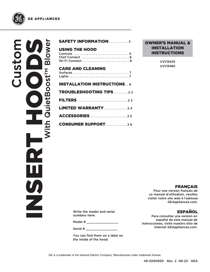 Page 1 de la notice Manuel d'utilisation et d'entretien Monogram UVC9480SLSS