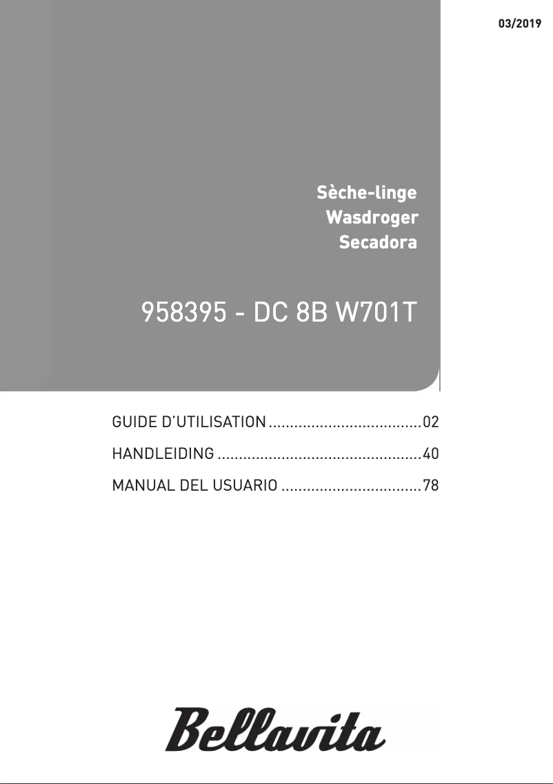 Page 1 de la notice Manuel utilisateur Bellavita DC 8B W701T
