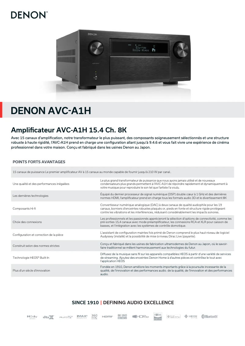 Page n°1 - Fiche technique Denon AVC-A1H