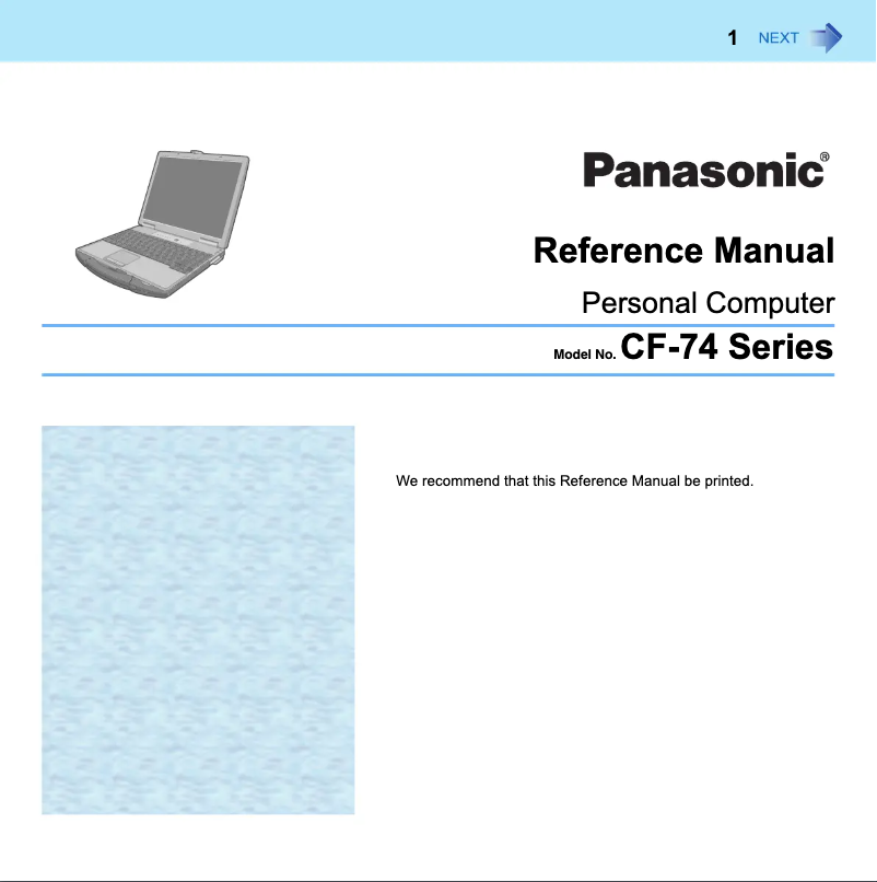 Image de la première page du manuel de l'appareil Toughbook CF-74