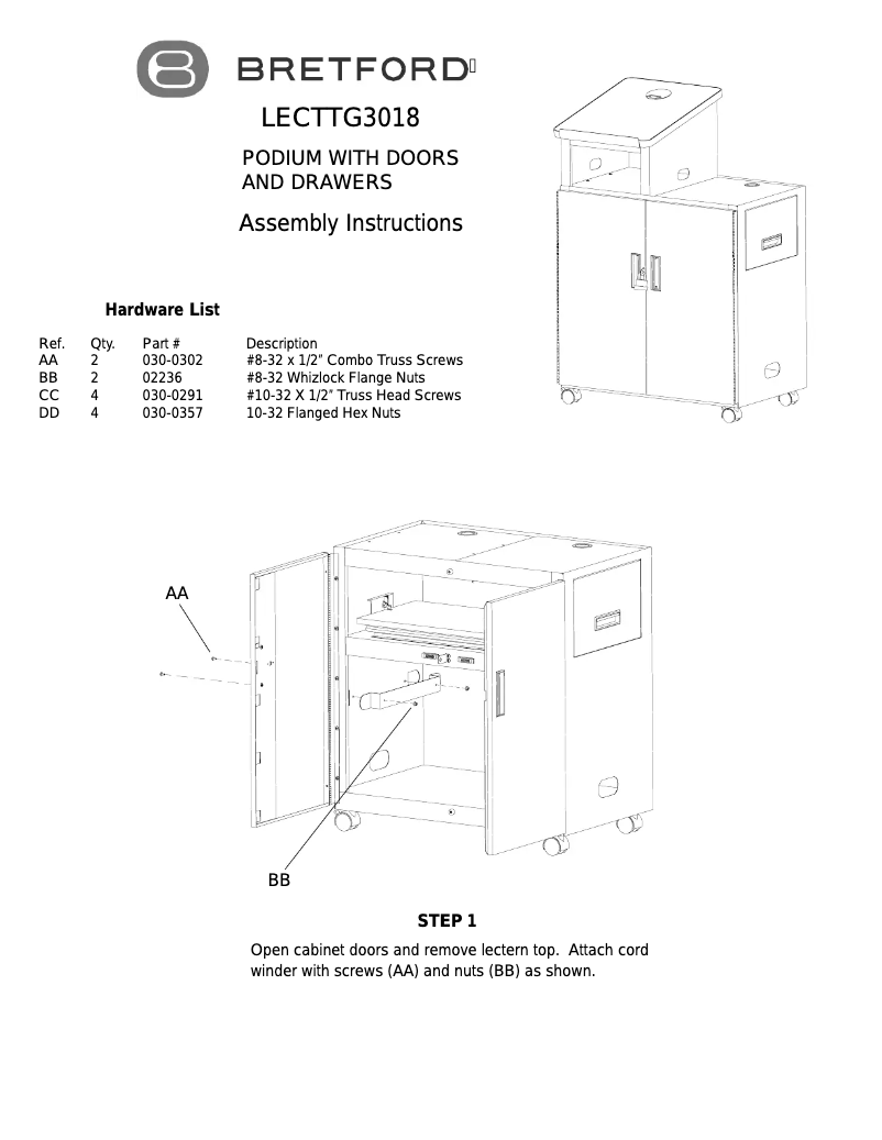 Page n°1 - Manuel utilisateur Bretford LECTTG3018-RNGM